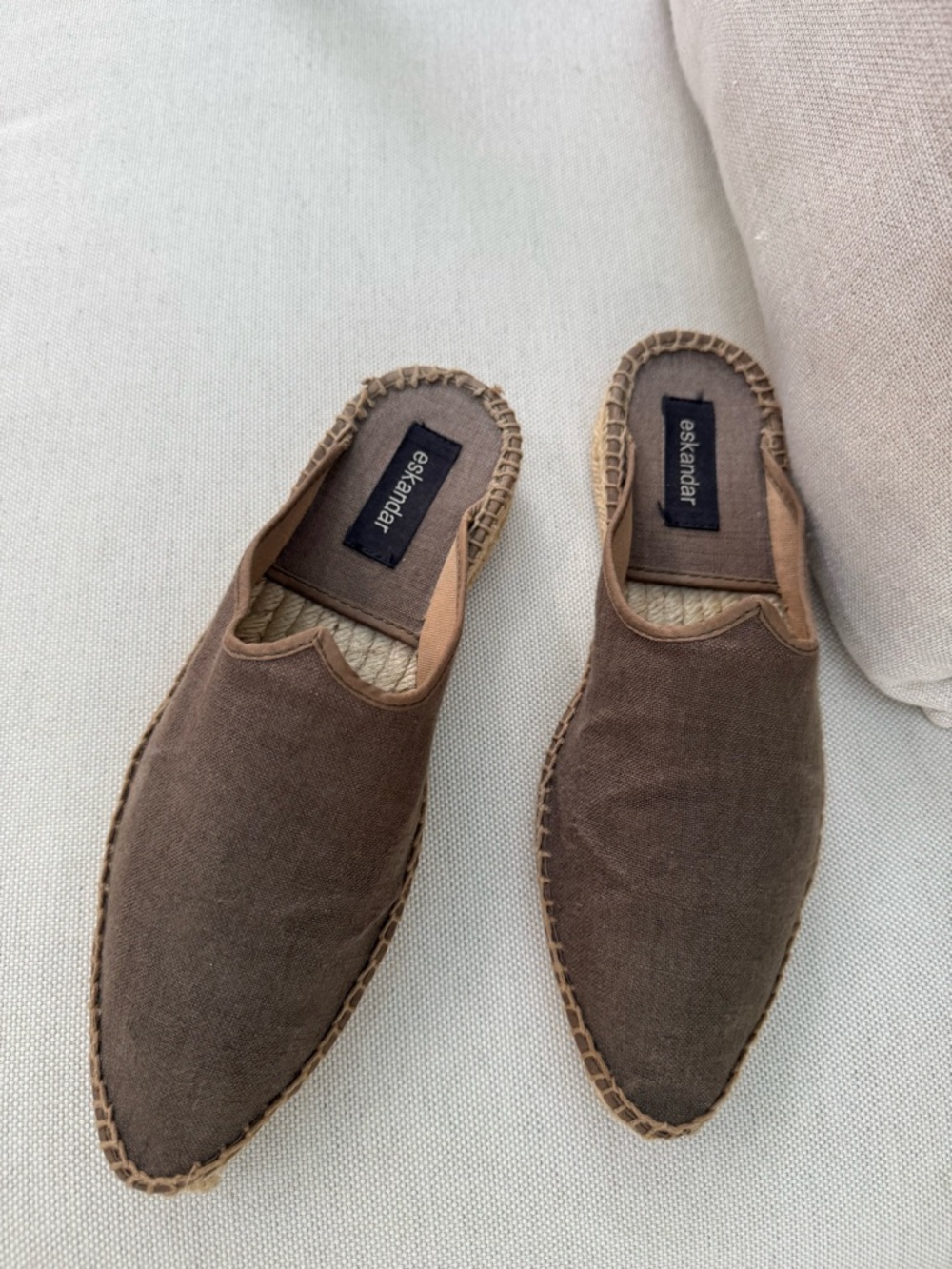 Sz40/9 eskandar Linen Espadrilles Mules Slip-Ons in Mink